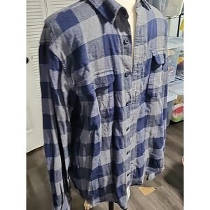 LUCKY BRAND LS western button shirt  size M gray/blue‎ plaid front pockets